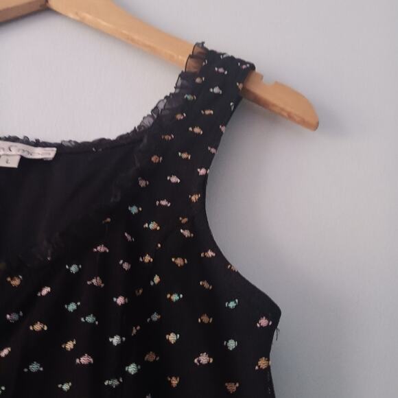 Moa Moa Y2K Ruffle Hook & Eye Top Black Multicolor L - Picture 3 of 8